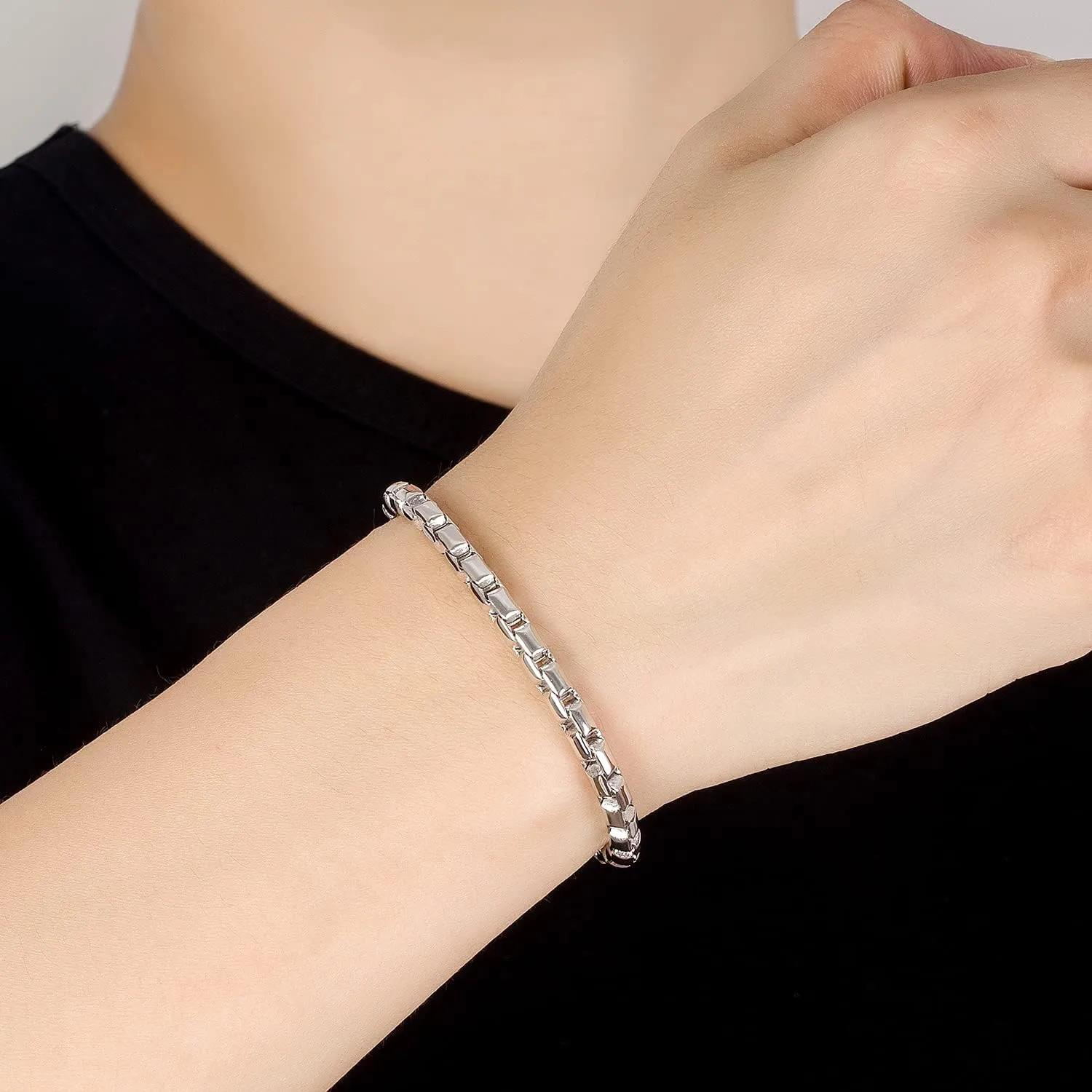 H&Beautimer Punk Men Box chain Bracelet 925 Sterling Silver 4.5mm-6.5 "7 "7.5" 7.5" 8" 8.5" 9" Solid Cuff Chain Bangle Link For Boys Fashion Jewelry Gift