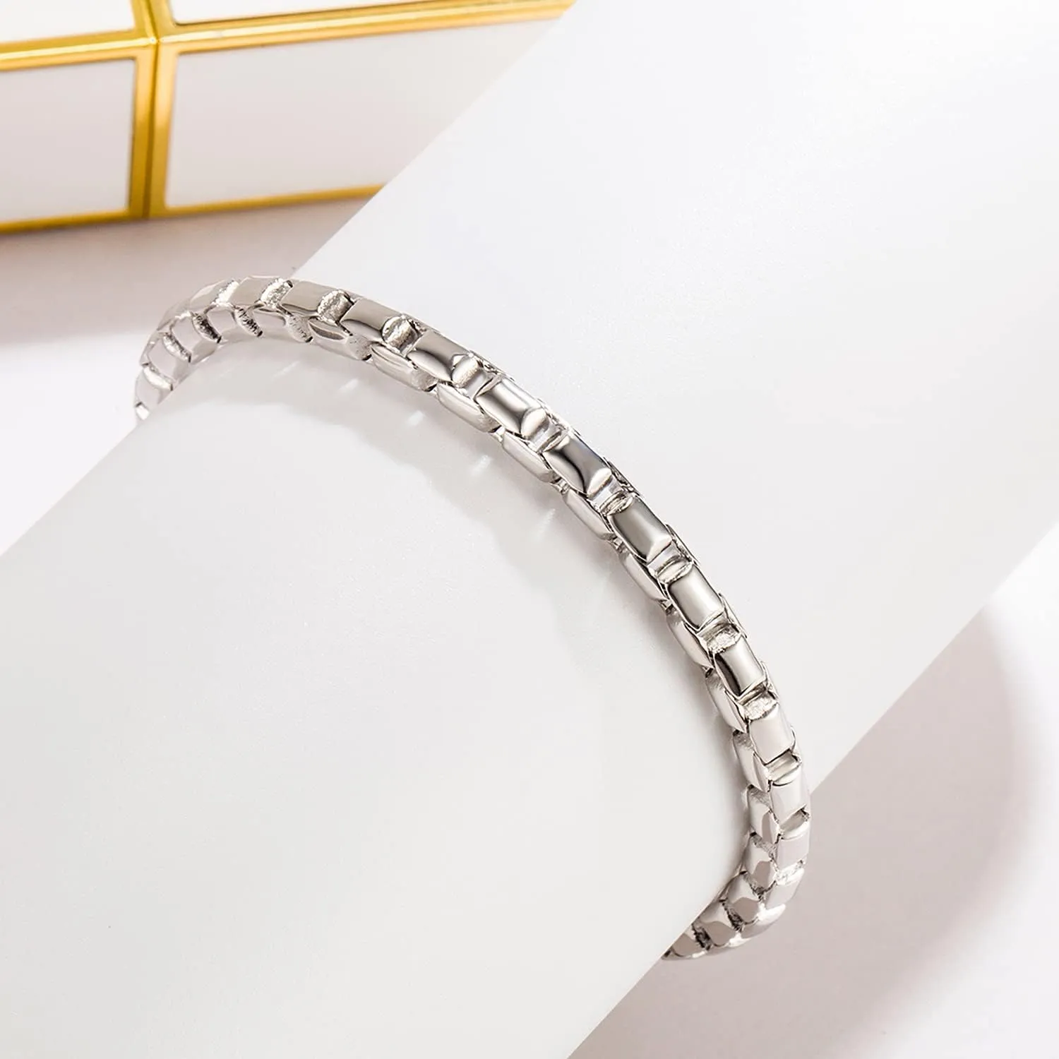 H&Beautimer Punk Men Box chain Bracelet 925 Sterling Silver 4.5mm-6.5 "7 "7.5" 7.5" 8" 8.5" 9" Solid Cuff Chain Bangle Link For Boys Fashion Jewelry Gift