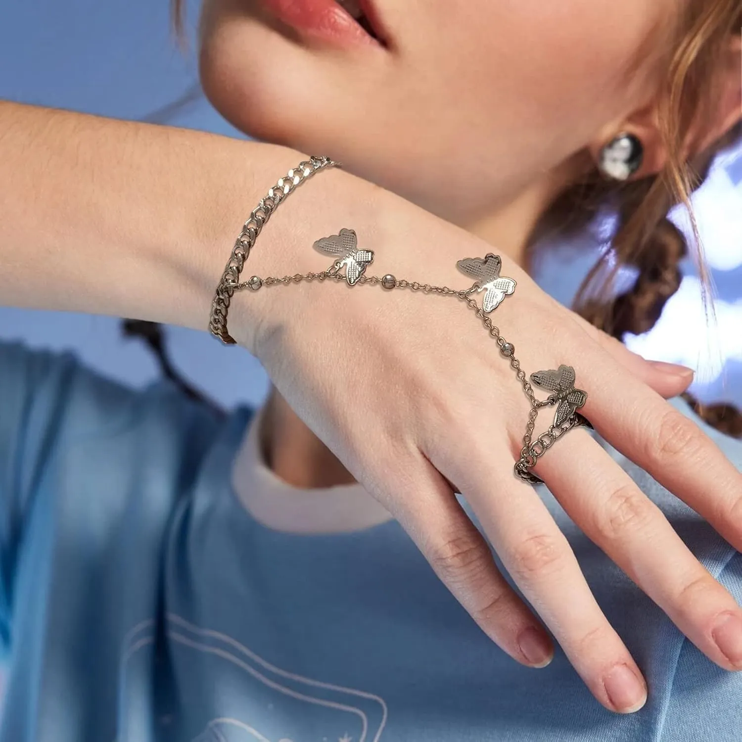 Hand Chain Bracelet for Women Dainty Gold Ring Bracelet Non Tarnish Silver Finger Ring Bracelet Trendy Stuff Hand Jewelry Gifts