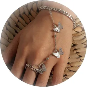 Hand Chain Bracelet for Women Dainty Gold Ring Bracelet Non Tarnish Silver Finger Ring Bracelet Trendy Stuff Hand Jewelry Gifts