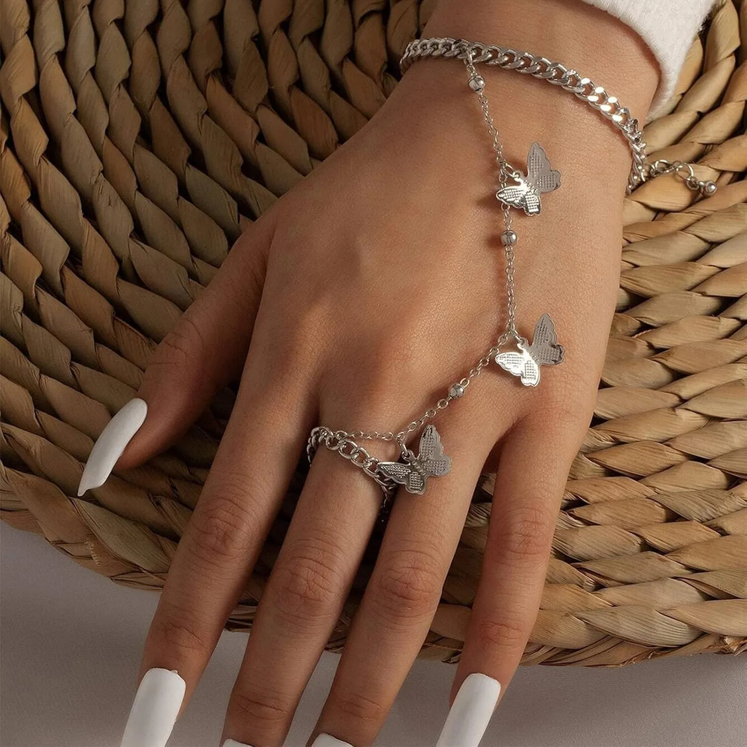 Hand Chain Bracelet for Women Dainty Gold Ring Bracelet Non Tarnish Silver Finger Ring Bracelet Trendy Stuff Hand Jewelry Gifts