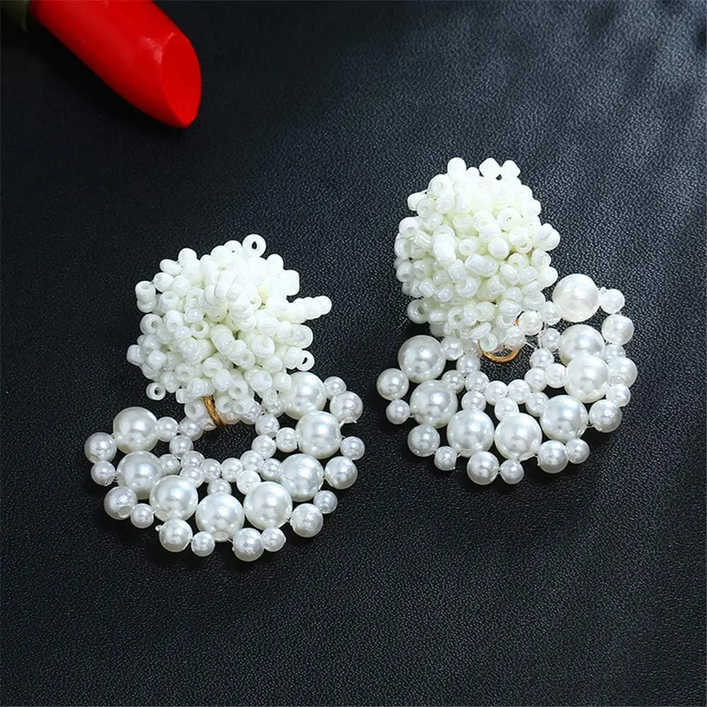 Handmade Beaded Earrings Bohemian Statement Drop Bead Earrings with Rattan Imitation pearls for Women Party Gift.