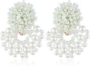 Handmade Beaded Earrings Bohemian Statement Drop Bead Earrings with Rattan Imitation pearls for Women Party Gift.