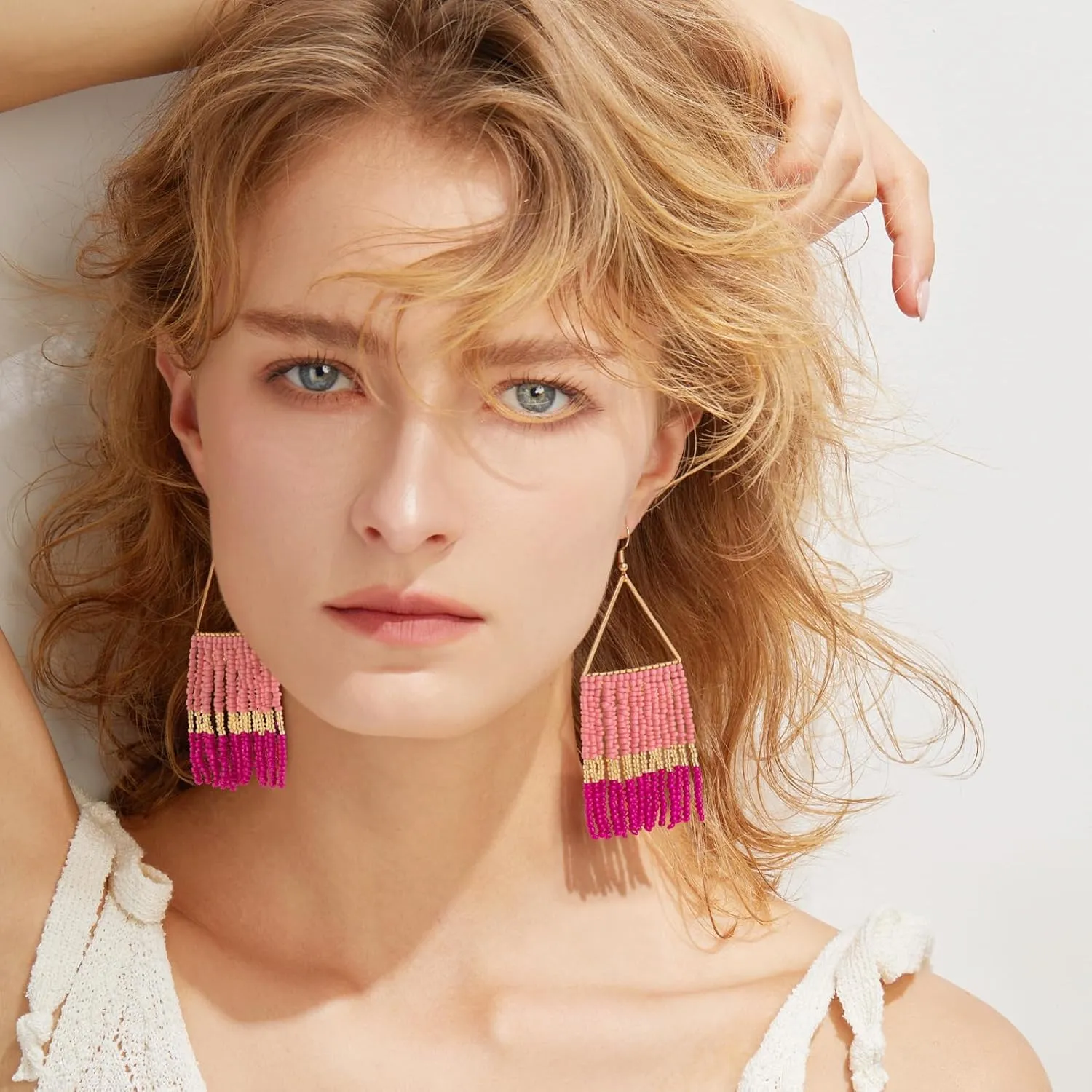 Handmade Beaded Tassel Earrings - Statement Seed Bead Earrings, Boho Beaded Fringe Drop Earrings for Women