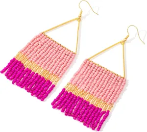 Handmade Beaded Tassel Earrings - Statement Seed Bead Earrings, Boho Beaded Fringe Drop Earrings for Women