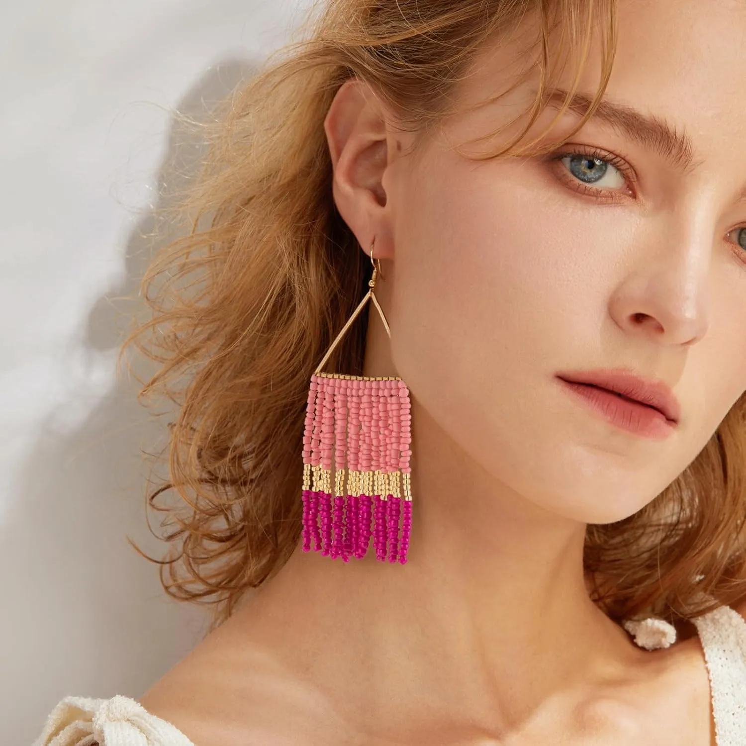 Handmade Beaded Tassel Earrings - Statement Seed Bead Earrings, Boho Beaded Fringe Drop Earrings for Women