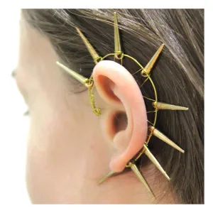Handmade golden ear cuff unusual industrial ear wrap big gold spiked earring steampunk modern jewelry for women party jewellery gift for teen girl rockabilly ear jacket no piercing statement gift