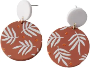 Handmade Polymer Clay Earrings Colorful Leaf Flowers Dangle Earrings Cute Mottled Leopard Pattern Long Drop Earrings for Women Jewelry