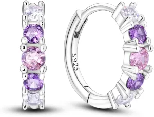 Hapour Purple Earrings for Women Teen, 925 Sterling Silver Huggies Hoop Earrings with Pink Purple Cubic Zirconia, Small Size, Hypoallergenic Fashion Lightweight Earrings
