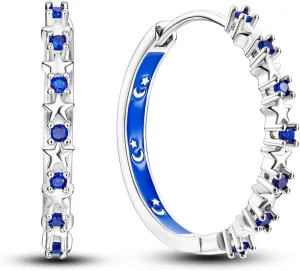 Hapour Tiny Rainbow Hoop Earrings 925 Sterling Silver | Inlaid Colorful Cubic Zirconia Huggie Earrings for Women Teen as Birthday Gift-Blue Star River Hoop Earrings