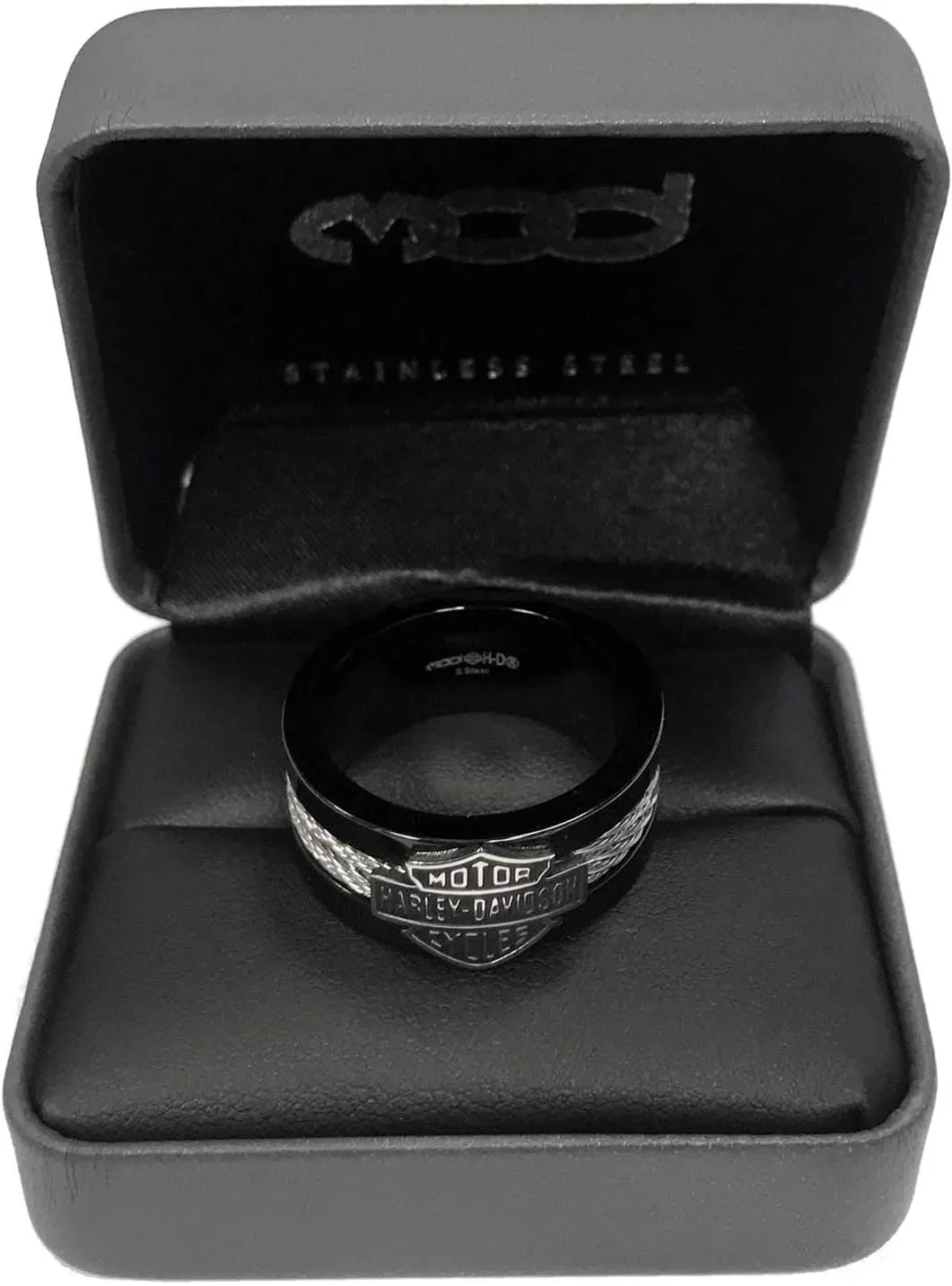 Harley-Davidson Men's Ring, Bar & Shield Steel Cable Band, Black HSR0021