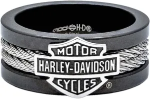 Harley-Davidson Men's Ring, Bar & Shield Steel Cable Band, Black HSR0021