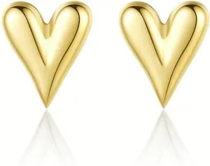 Heart 14K Gold Plated Earrings for Women Girls Chunky Gold Stud Cute Earrings Fashion Jewelry Gifts