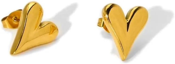 Heart 14K Gold Plated Earrings for Women Girls Chunky Gold Stud Cute Earrings Fashion Jewelry Gifts