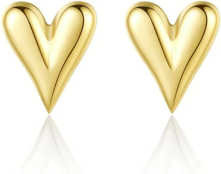 Heart 14K Gold Plated Earrings for Women Girls Chunky Gold Stud Cute Earrings Fashion Jewelry Gifts