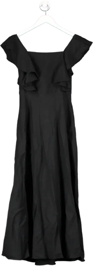 Hesper Fox London Black Portia Linen bow back Maxi Dress UK XS