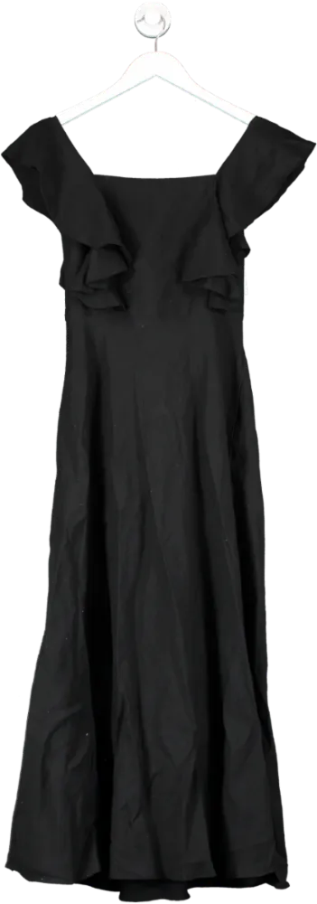 Hesper Fox London Black Portia Linen bow back Maxi Dress UK XS