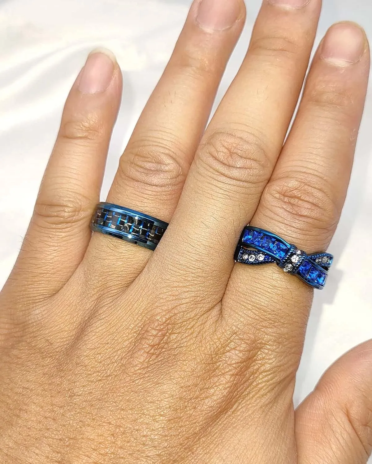 His and Her Couple Rings - Blue Titanium Steel Wedding Bands