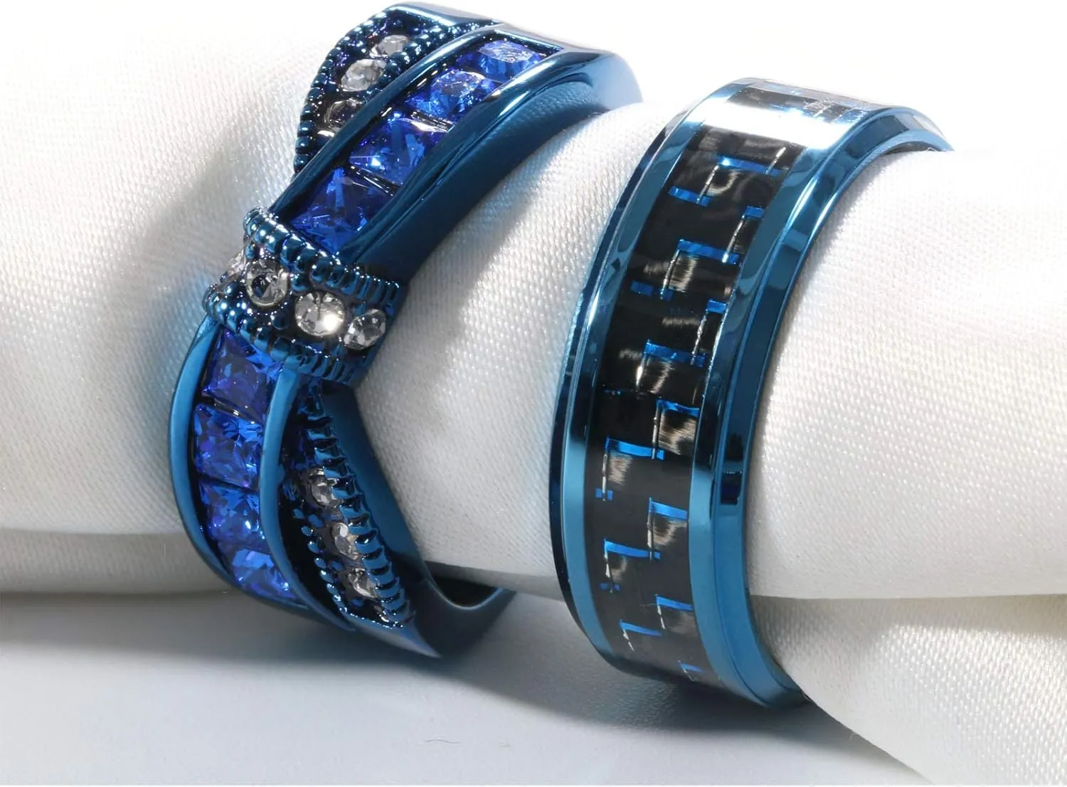 His and Her Couple Rings - Blue Titanium Steel Wedding Bands