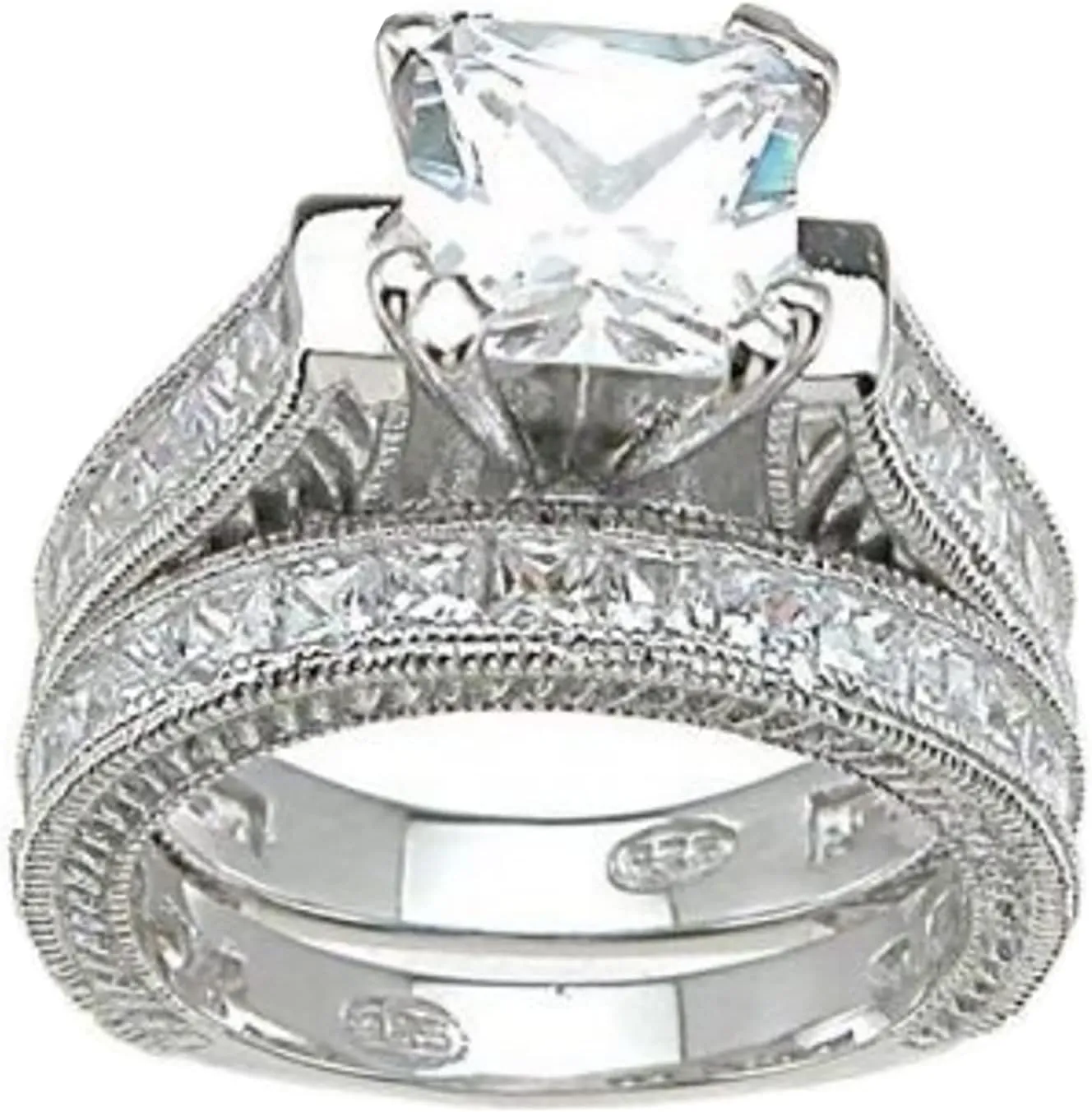 His and Hers TRIO Wedding Ring Set 3 PCS Couples Rings Bride Groom Band Him Her