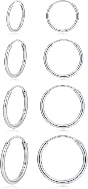 Hoop Earring 14K White Gold Plated S925 Sterling Silver Endless Small Hoop Earring Set for Cartilage Nose Lip Rings 8mm-16mm
