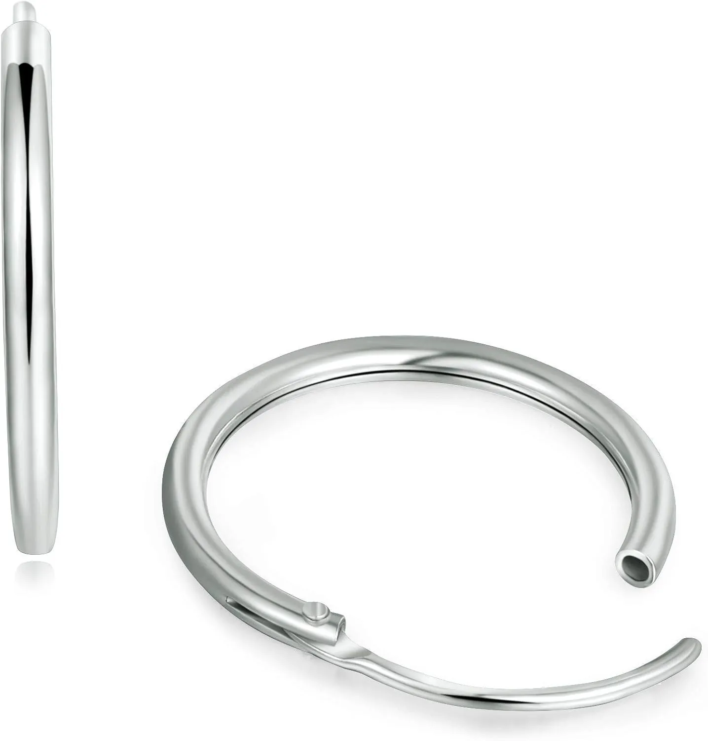 Hoop Earring 14K White Gold Plated S925 Sterling Silver Endless Small Hoop Earring Set for Cartilage Nose Lip Rings 8mm-16mm