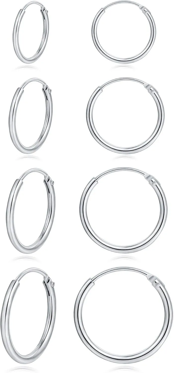 Hoop Earring 14K White Gold Plated S925 Sterling Silver Endless Small Hoop Earring Set for Cartilage Nose Lip Rings 8mm-16mm