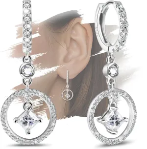 Hoop Earrings with Dangling for Women Trendy - Sterling Silver Hypoallergenic Loop Earrings with Charms Cubic Zirconia Huggie with Drop Dangle for Sensitive Ears Fashion Earrings Gifts for Christmas