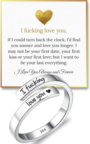 Hope Rings - I Fcking Love You Ring - Adjustable Silver Promise Ring - 304 Stainless Steel Rings for Women