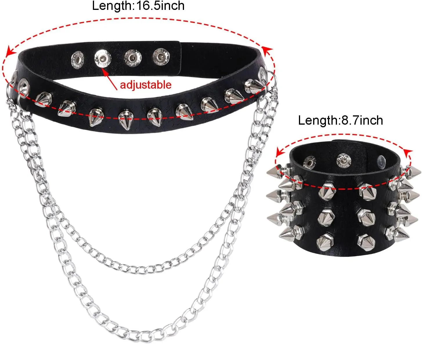 hoyuwak 3Pcs Leather Spike Choker Studded Bracelet Cuffs Set Gothic Rivet Collar Wristbands Puck Accessories for Men Women Rock
