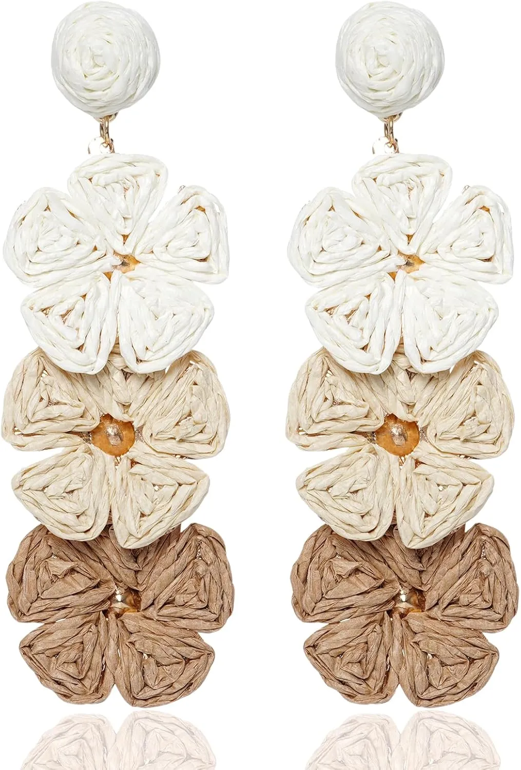 hoyuwak Raffia Flower Earrings Statement Boho Handmade Straw Wrapped Drop Dangle Earrings for Women Summer Beach Jewelry