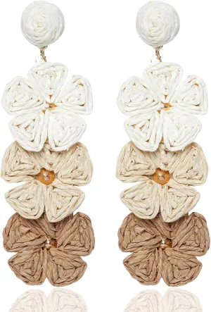 hoyuwak Raffia Flower Earrings Statement Boho Handmade Straw Wrapped Drop Dangle Earrings for Women Summer Beach Jewelry