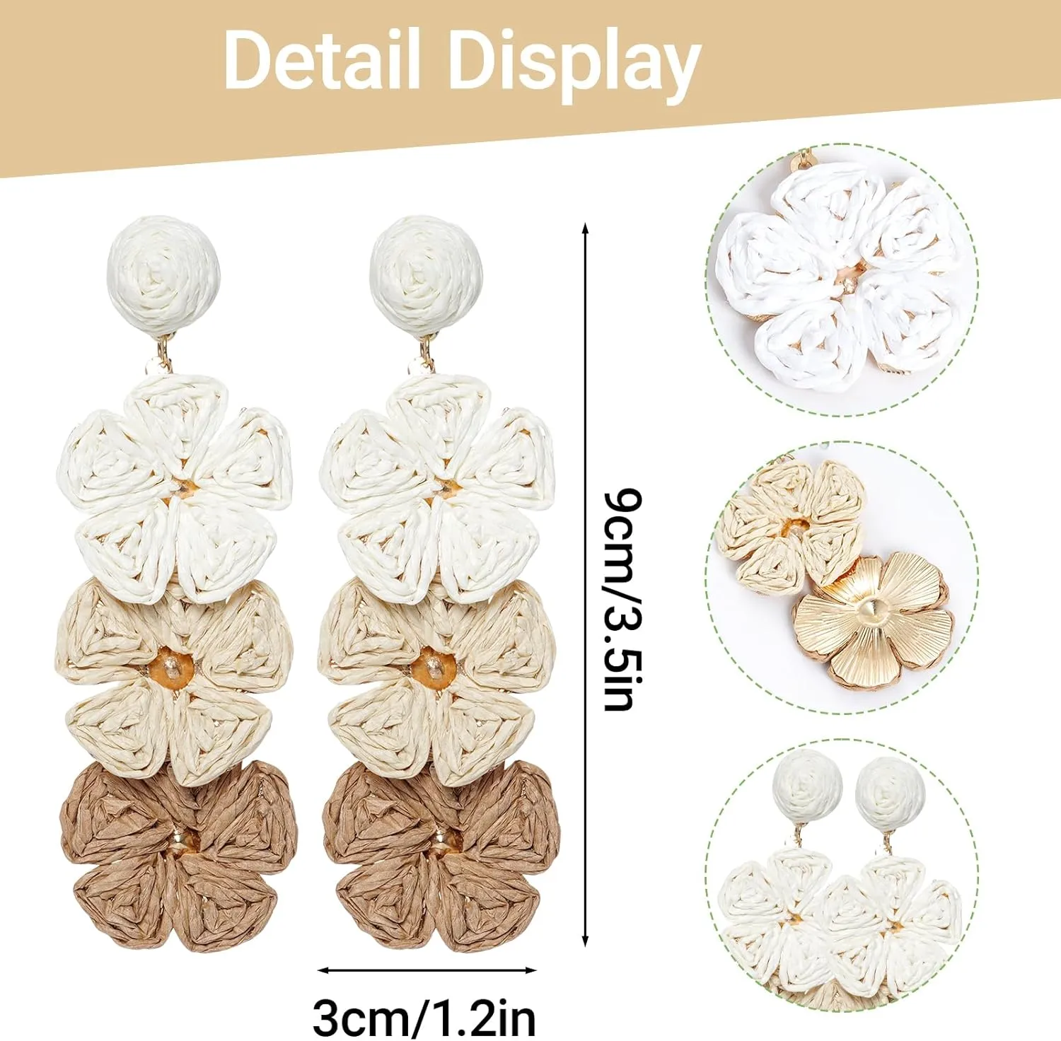 hoyuwak Raffia Flower Earrings Statement Boho Handmade Straw Wrapped Drop Dangle Earrings for Women Summer Beach Jewelry