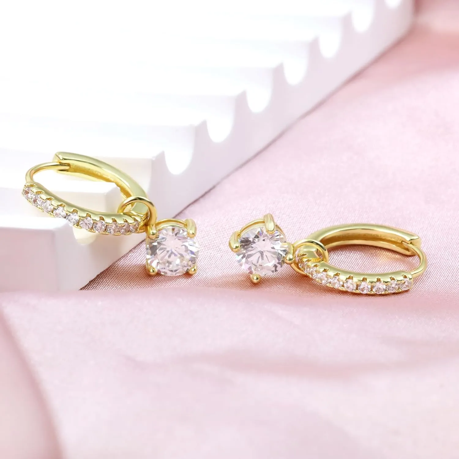 Huggie Hoop Earrings for Women Sterling Silver Dangle Hoop Earrings with CZ Charms Small Tiny Cubic Zirconia Dangling Diamond Jewelry Gifts Hypoallergenic Cuff Cartilage Earring for Daughter Mom Wife