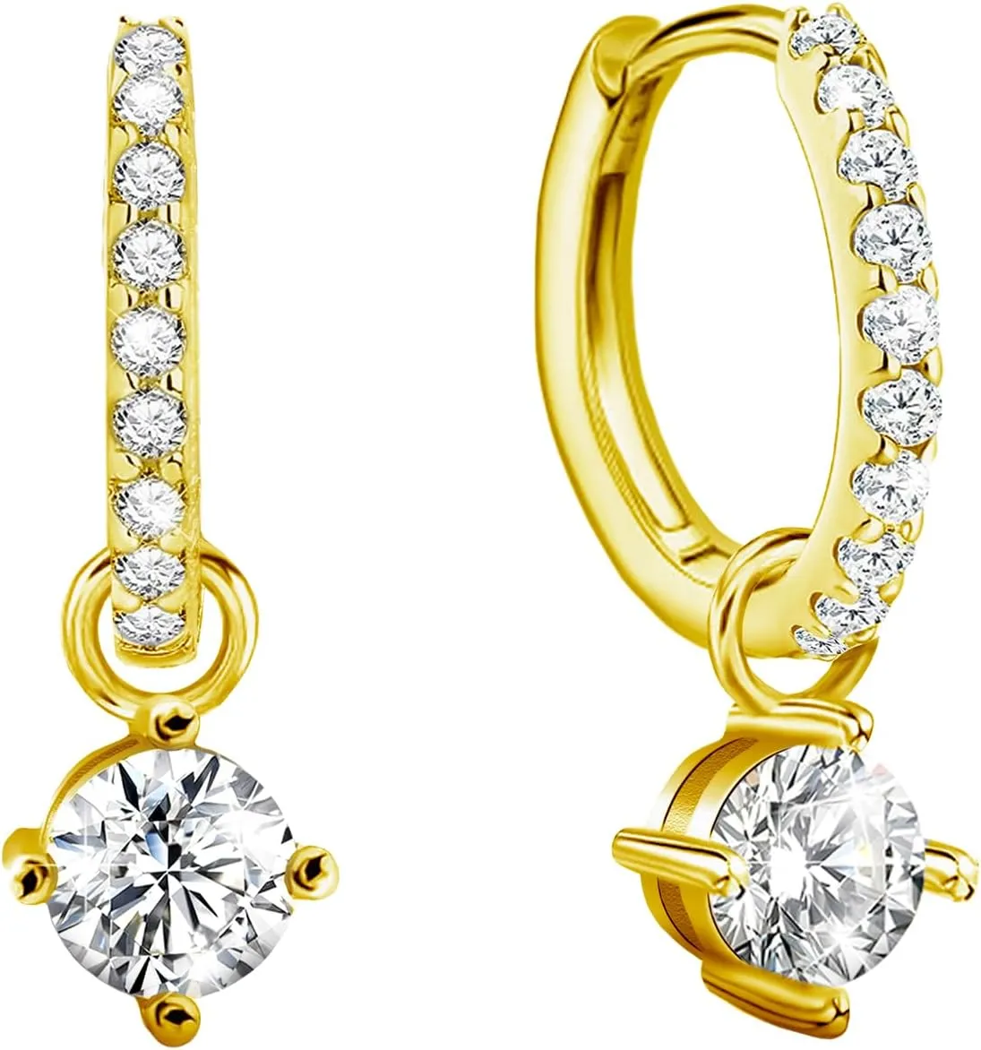 Huggie Hoop Earrings for Women Sterling Silver Dangle Hoop Earrings with CZ Charms Small Tiny Cubic Zirconia Dangling Diamond Jewelry Gifts Hypoallergenic Cuff Cartilage Earring for Daughter Mom Wife