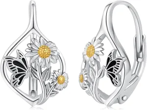 Hypoallergenic Panda/Highland Cow/Elephant/Dragonfly/Cat Hoop Earrings for Women 925 Sterling Silver Animal Leverback Hoop Earrings Jewelry Gifts for Sensitive Ears