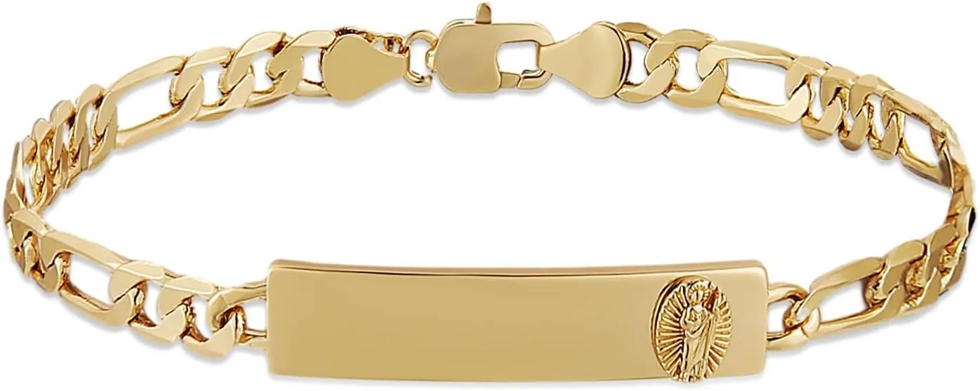 HZMAN 14K Gold Plated Figaro Chain Link Bracelet for Women Dainty Religious Saint Jude ID Bracelet Jewelry Gift