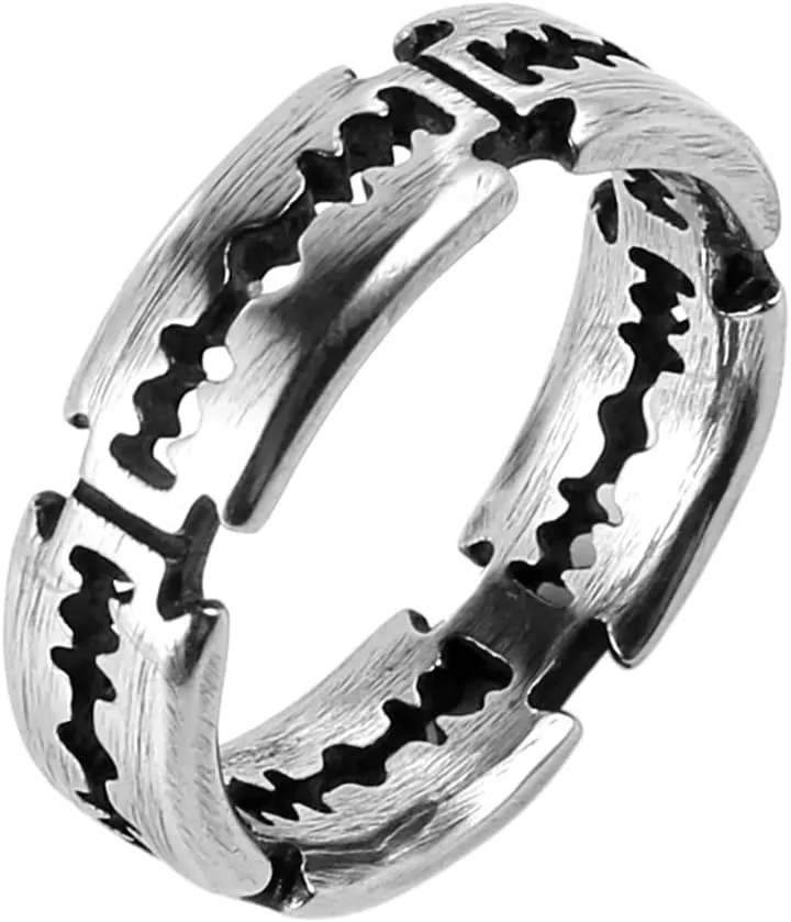 HZMAN Men's Punk Stainless Steel Silver Gothic Double Edge Blades Ring Bands