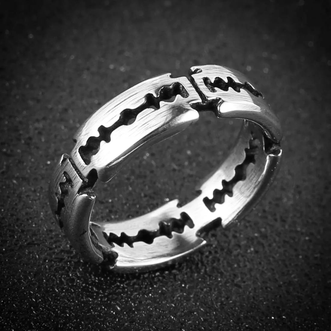 HZMAN Men's Punk Stainless Steel Silver Gothic Double Edge Blades Ring Bands