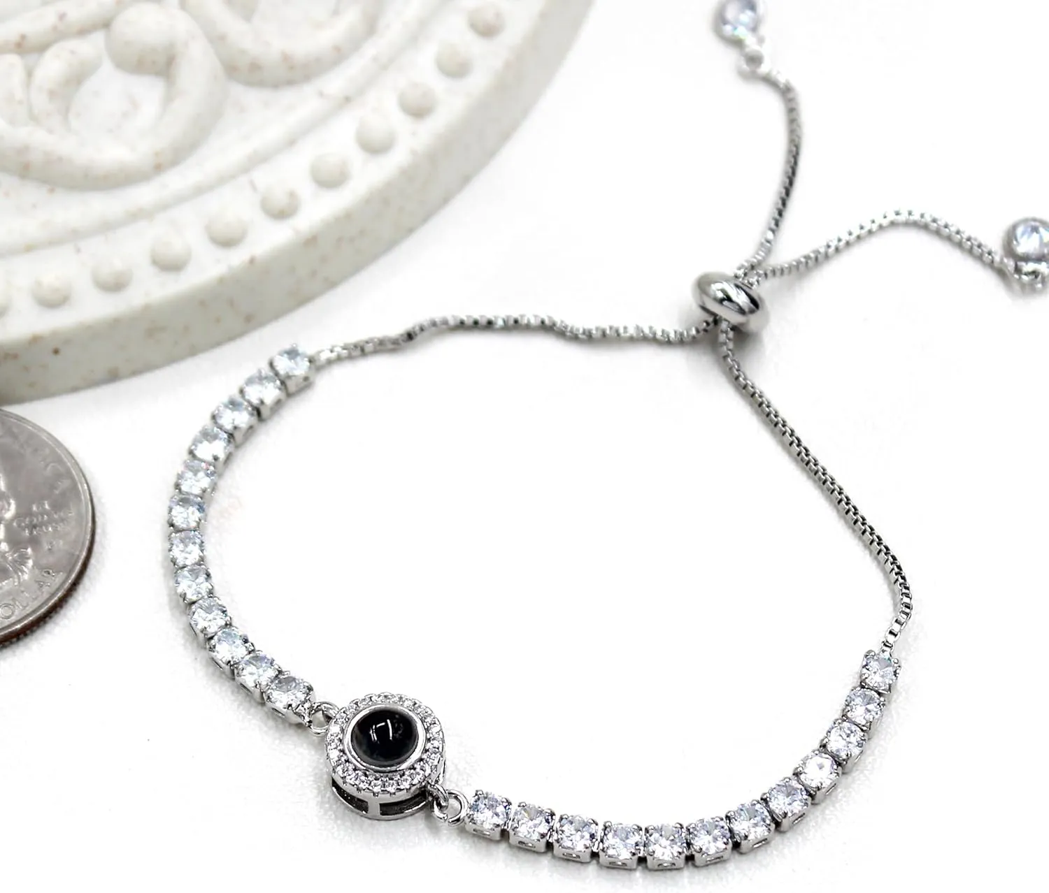 I Love You In 100 Languages Projection Bracelet | Sparkling Cubic Zirconia Jewelry for Women | Adjustable Slider Bolo Tennis Bracelets