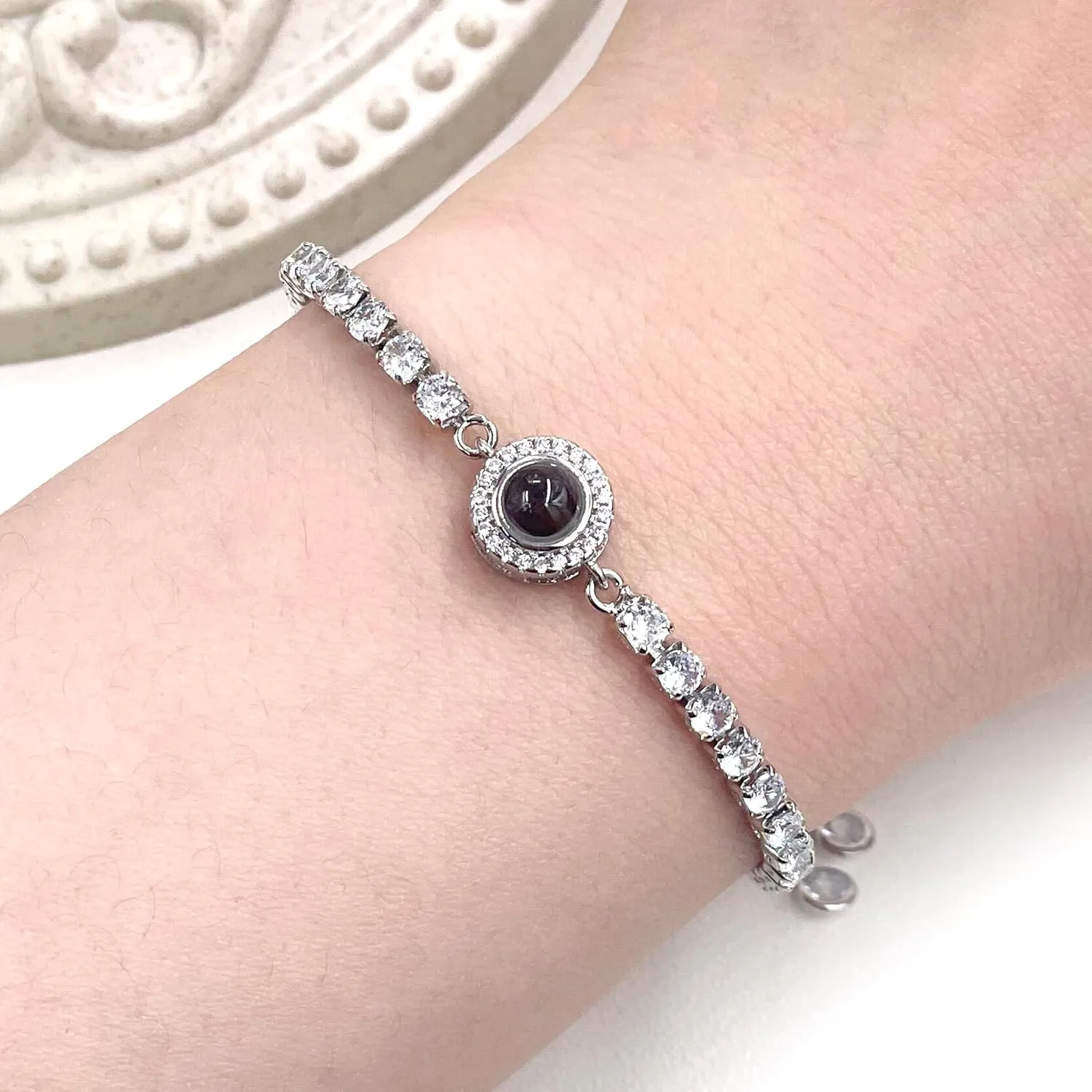 I Love You In 100 Languages Projection Bracelet | Sparkling Cubic Zirconia Jewelry for Women | Adjustable Slider Bolo Tennis Bracelets