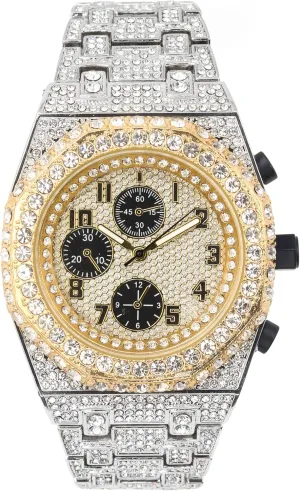 ICE STAR Men's Fully Iced Out 42mm Octagon Diamond Watch, Quartz Movement