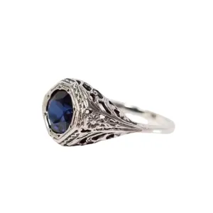 icedout 2 Ct Round Cut Sapphire Diamond Vintage Style Art Deco Filigree Retro Edwardian Solitaire Engagement Ring For Women 14K White Gold Plated 925 Sterling Silver Handcrafted Modern Jewelry