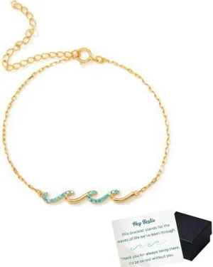 I'd Be So Lost Without You Triple Wave Bracelet, 925 Sterling Silver Adjustable Gold Ocean Beach Bracelet, Modern Unisex Adult Friendship Jewelry Gifts (Gold)