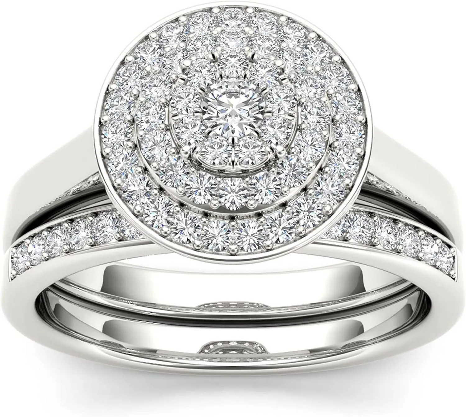 IGI Certified Sterling Silver 1/4ct TDW Diamond Cluster Bridal Set (I-J, I2)