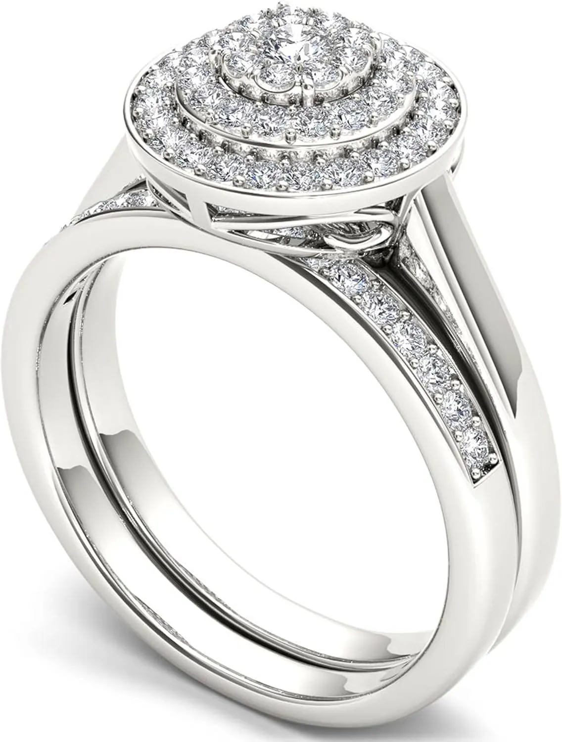 IGI Certified Sterling Silver 1/4ct TDW Diamond Cluster Bridal Set (I-J, I2)