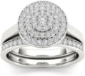IGI Certified Sterling Silver 1/4ct TDW Diamond Cluster Bridal Set (I-J, I2)