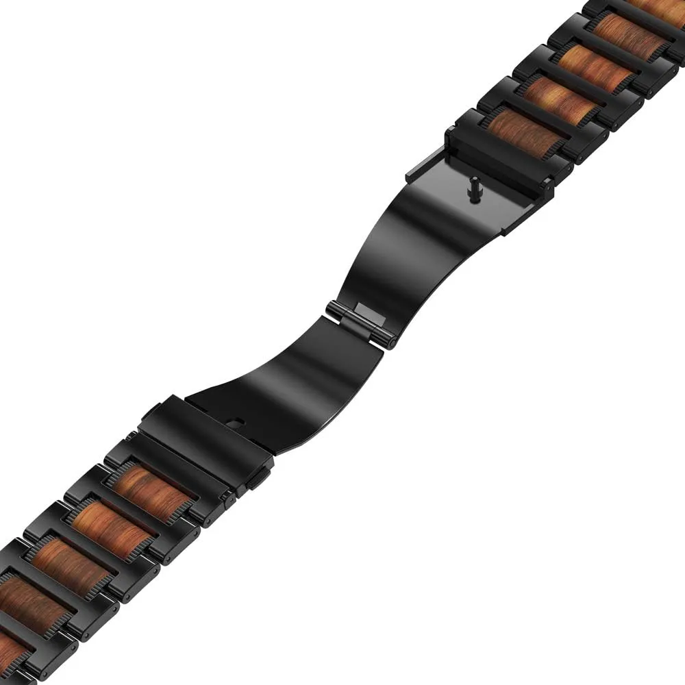 iiteeology Compatible with Apple Watch Band, Natural Wooden Steel Link Bracelet for iWatch Ultra 2/ Ultra/Series 1-10 49mm 46mm 45mm 44mm 42mm - Black