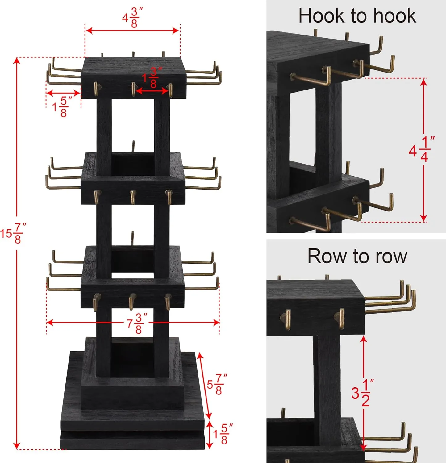 Ikee Design 36 Hooks Wood Rotating Keychain Holder Display Stand,3 Tier Jewelry Display Tree Stand,Bracelet Holder, Earring Rack for Vendors and Selling, Black Color