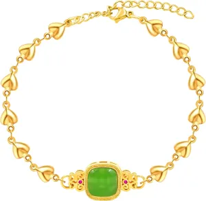 Imitation Jade and Stone Square with Diamonds Bracelet, Stainless Steel Gold-Plated Adjustable Heart-Shaped Bracelet, for Mother's Day and ChristmasY4379-6D